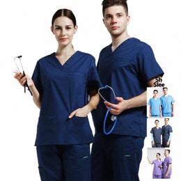 anno Elasticity Cott Spandex Body Nurse Uniform For Women Men Scrubs Suit Dental Hospital Set Work Wear Beauty Sal Clothing B6aE#