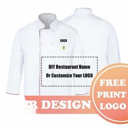 Customise DIY LOGO Print Chef Uniform Kitchen Bakery Cafe Food Service Lgth Sleeve Breathable Cook Wear Waiter Jacket Overalls R4I3#