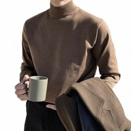 solid-color Half Turtleneck Bottoming Sweater Men Lg Sleeve Korean Fi Autumn and Winter Casual All-match Pullover Men p8w6#