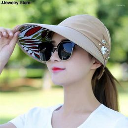Wide Brim Hats Beach Hat 1pc Women Sun For Summer Pearl Packable UV Protection Female Caps Visor With Big Heads