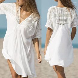 Women's Blouses Beach Kimono Long Cardigan Blouse Women Solid Color Cotton Shawl Tops Outwear Bathing Suit Dress White Cover Up 2024