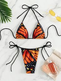 Miyouj Triangle Bikinis Butterfly Swimsuit Women Sexy Swimwear Bandage Beachwear Micro Thong 2024 Bathing Suit Halter Biquini 240321