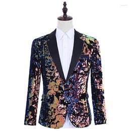 Men's Suits HOO 2024 Turning Piece Colourful Blazer Host Performance Banquet Studio Sequined