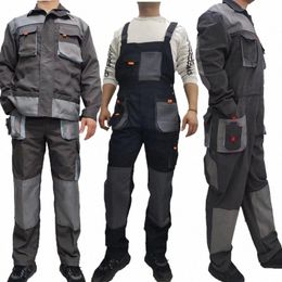 all Seass Work Overalls Reflective Two Te Safety Working Suit One-piece Workwear Multi Pockets Mechanic Jumpsuit Cargo Pants j6Lf#
