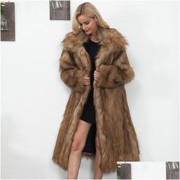 Women'S Fur & Faux Womens Winter Plus Size Coat Long Slim Thicken Warm Hairy Jacket Trendy Outerwear Drop Delivery Apparel Clothing Co Dhhna