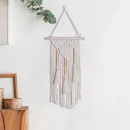 Tapestries Macrame Wall Hanging White With Wood Beads Woven Tapestry Boho Decor For Nursery Apartment Living Room Window