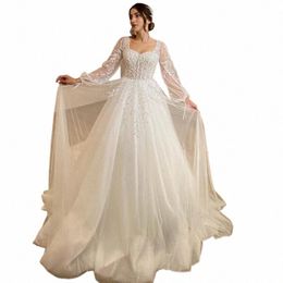illusi Lg Sleeve Woman's Wedding Dres A Line Sexy Lace Appliques Bride Gowns Fuffy Tulle Formal Beach Party 2024 Vestidos M9xj#