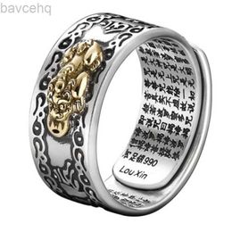 Wedding Rings Mens Ring Original Feng Shui Pixiu Mani Mantra Protection Wealth Charms Amulet Lucky Open Adjustable Ring Buddhist Jewelry 24329