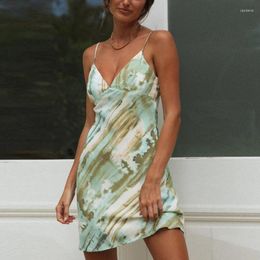 Casual Dresses Ardm Fashion Strap Dress Tie Dye Print Summer 2024 Sexy Backless Sleeveless Mini For Women Vintage Tank