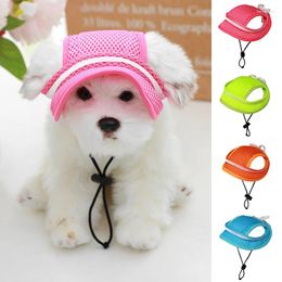 Dog Apparel Pet Hat Adjustable Mesh Bow Tie Sunhat Headwear Baseball Cap Shade Breathable Summer Outdoor For Small Dogs