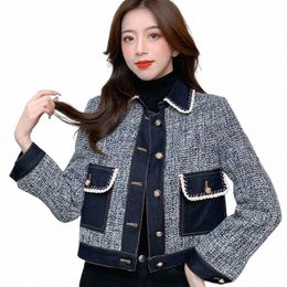 2023 Spring Autumn Women Fi Korean Denim Jacket New Design Sense Ctrast Stitching Loose Short Lg-Sleeved Female Coat s9T2#