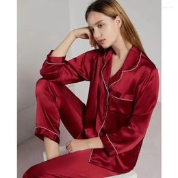 Home Clothing Long Sleeve 2-Piece Set Clothes Womens Silk Satin Pyjamas Sleepwear Solid Colour Loose Casual Loungewear Nightwear