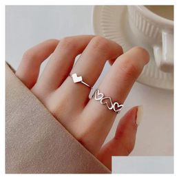 Band Rings Ins Fashion Heart 925 Sier Two Pcs In A Set Size Finger Ring Rhinestone Jewellery Drop Delivery Dhug3