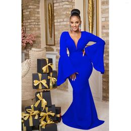 Casual Dresses Wishyear Elegant Women Mermaid Bodycon Sexy Party Evening Long Flare Sleeve V-Neck Backless Wedding Vestidos