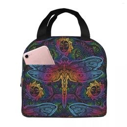 Dinnerware Paisley Dragonfly Lunch Box Insulated With Compartments Reusable Tote Handle Portable For Kids Picnic School