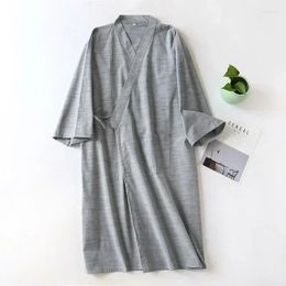 Home Clothing 2024 Men's Casual Cotton Line Pyjamas Solid Soft Sleepwear Male Bath Robe Japanese Kimono Nightgown Clothes Men