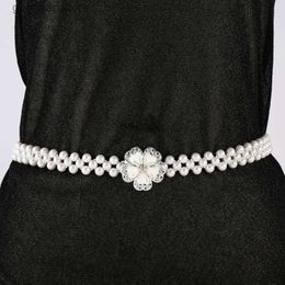 Waist Chain Belts Pearl flower elastic rope waist belt for women exquisite and fashionable versatile and simple waist belt with diamond inlay Y240329