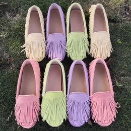 Casual Shoes Real Leather Tassel Covered Flat Ballet Round Toe Comfortable Leisure Fringed Moccasin Gommino