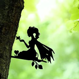 Garden Decorations Metal Wall Art Home Elf Princess On Branch Steel Silhouette Yard Patio Outdoor Statue Stake Decoration Perfect