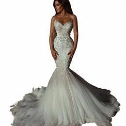 luxury White/Ivory Mermaid Lg Wedding Dr Boho Lace Beaded Women Marriage Bridal Gowns Plus Size Vestido De Novia 2023 B0nm#