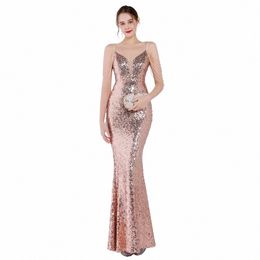 sparkly Mermaid Prom Dres V-Neck Sequin Floor-Length Gown K6ue#