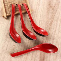 Spoons 5pcs/set Bicolor Red Black Soup Plastic Long Handle Porridge Imitation Porcelain Anti Scalding Restaurant