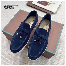 Summer Walk Women's Flat Heel Casual Shoes Loro Piano Mens Tasman Vintage Loafers Women Suede Dress Shoe Luxury Genuine Leather Sneakers Designer Moccasin 694