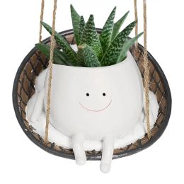 Pots Lovely Swing Face Flower Pot Wall Planter Swing Face Planter Pot Resin Smiling Face Wall Mounted Flower Plant Pots Plant Holder