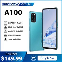 Blackview A100 Helio P70 Android 11 Smartphone 6GB+128GB 6.67" 4680mah Cellphone NFC Cellura 4G LTE Mobile Phone