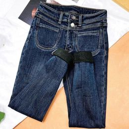 Women's Jeans Women Vintage Streetwear Blue Skinny Korean High Waist Mom Pencil Denim Pants Button Grunge Trousers Y2K Alt Clothes