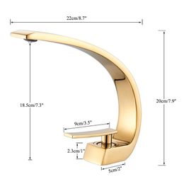 Golden Polished Bathroom Vanity Faucet Single Handle Hot and Cold Water Mixier Sink Faucet Deck Mount Crane