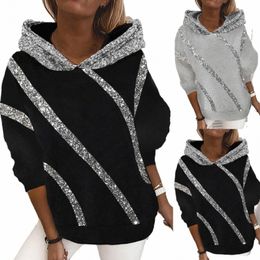 fi Trend Autumn and Winter Pop Hot Sequins Printed Loose Hoodie Woman b3H7#