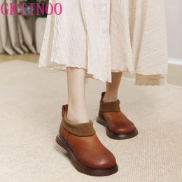 Casual Shoes GKTINOO Genuine Leather Ankle Boots For Women Mixed Colour Flats Heel Short Luxury Big Head Woman Ladies