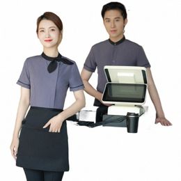 hotel Catering Waiter Workwear Short Sleeve Women's New Restaurant Cake Baking Milk Tea Shop Work Wear Shirt 40Nj#