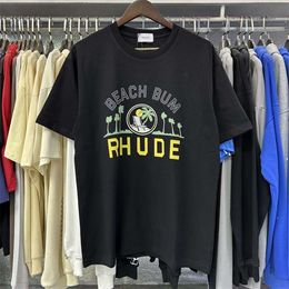 Atacado americano rua moda marca camiseta cadeira deitada coco carta impressão puro algodão casual solto masculino e feminino mesmo manga curta