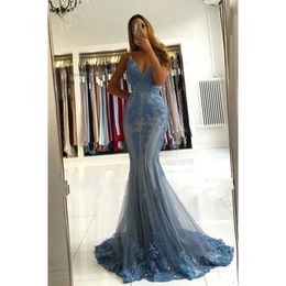 Sparkle Sequins Lace Mermaid Dresses Sexy V Neck Low Backless Beading Appliques Long Evening Gowns Formal Ocn Prom Wears BC
