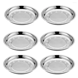 Dinnerware Sets 6 Pcs Stainless Steel Disc Pasta Dish Dinner Plate Barbecue Large Round Bowl Premium Tray Child