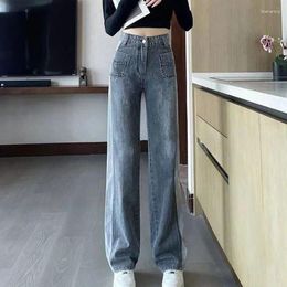 Women's Jeans Trousers Straight Leg Gray With Pockets Pants For Women High Waist S Womens Spring Medium A Fitted Retro Denim Hippie Z