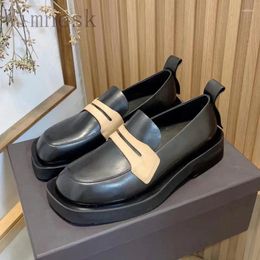 Casual Shoes Spring Round Toe Fashion Loafers Woman Flat Heel Real Leather Slip On Thick Sole Small