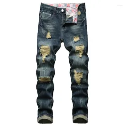 Men's Jeans Denim Ripped Cotton Casual Trousers Fashion Long Plus Size 28-42 Dark Blue