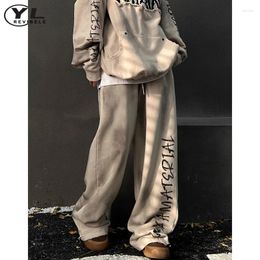 Men's Pants Jogging Loose Pant Men Woman Graffiti Letter Print Casual Drawstring Straight Sweatpants Vintage Elastic Waist Wide Leg Trousers