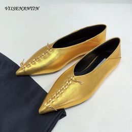 Casual Shoes Retro Shallow Flats Women Pointed Toe Weave Design Two Wear Slippers Fashion Concise Genuine Leather Females