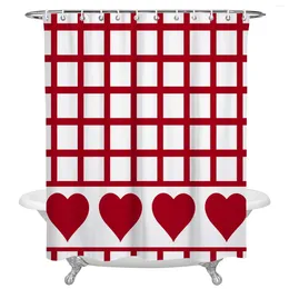 Shower Curtains Valentine'S Day Red Heart Plaid Waterproof Bath Home Decor Modern Luxury Bathroom Curtain