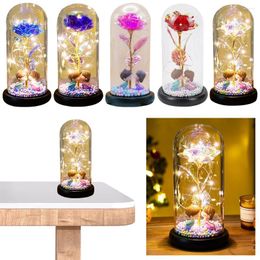 Decorative Flowers Artificial Rose Decor Battery Powered Glass Cover LED Light Romantic Ambiance Flower For Valentines Day Gift