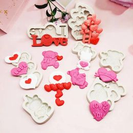 Baking Moulds Valentine's Day Love Heart Bear Silicone Mold Chocolate Epoxy Resin Molds Birthday Cake Decoration Fondant Tools