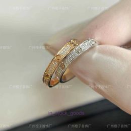 High luxury designer ring V-Gold Narrow Edition Full Sky Star Ring Two Rows Diamond Couple Ring Thread Full Diamond Couple Style Versatile Original 1to1 With Real Logo