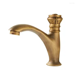 Bathroom Sink Faucets Antique Carving Brass Taps Single Handle Deck Mount Only Cold Water Balcony Washing Basin Faucet