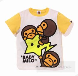 Boys cartoon monkey printed T-shirt kids Night glow star pattern casual tops summer children patchwork Colour short sleeve Tees Z7410
