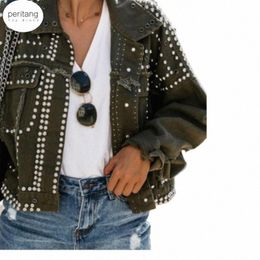 14 Styles Hand Studded Rivet Denim Jacket Women Loose Short Jackets Ladies High Quality Jeans Jacket Basic Coats Streetwear 45GK#