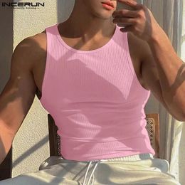INCERUN Men Tank Tops Solid Color O-neck Sleeveless Streetwear Summer Casual Vests Skinny Fashion Leisure Men Clothing 5XL 240321